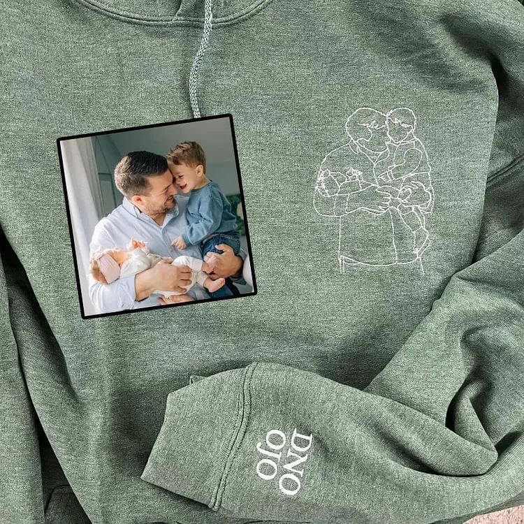 Custom outlined embroidered photo portrait sweatshirt gift for papà, papá, pai