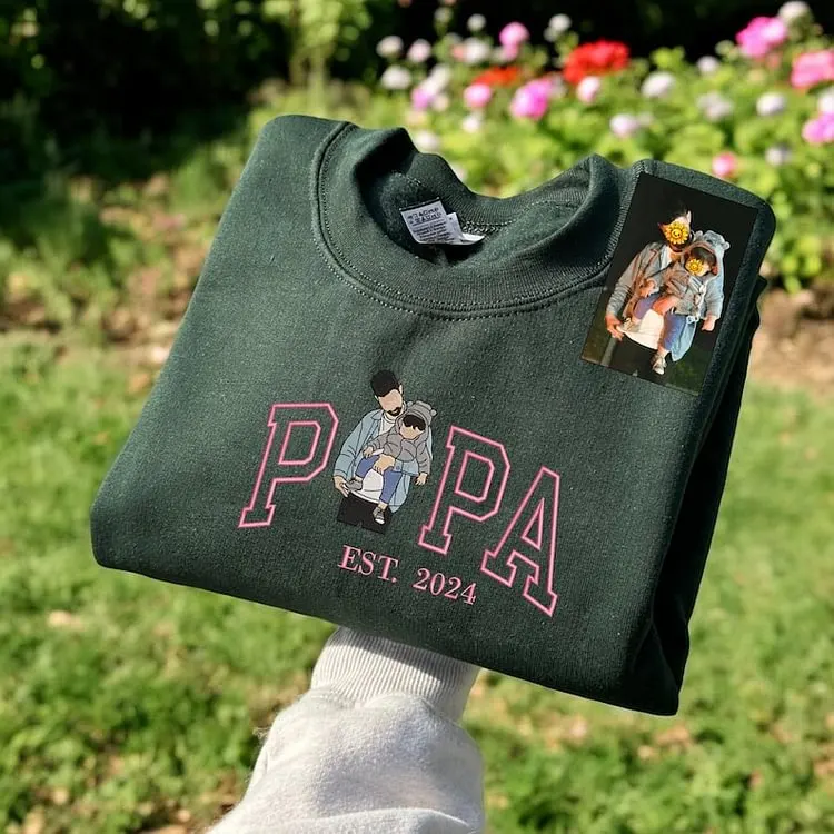 Custom Portrait from Photo Sweatshirt Embroidered Dad，Papa Sweatshirt