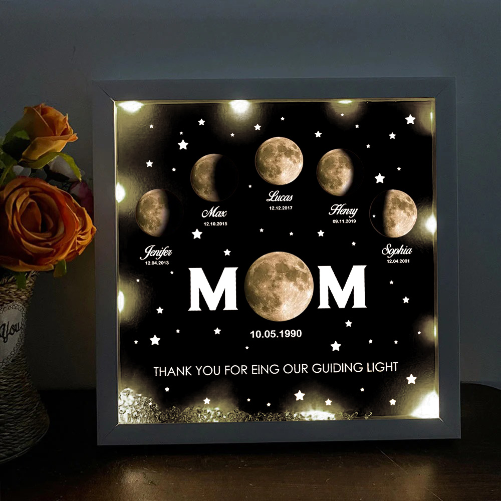 Personalised Night light Mom Moon Phase Frame -  Glowing Light Frame Box