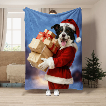 Custom Pet Art Portrait Blanket, Christmas Blanket with Pet Name