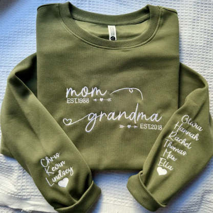   Custom Embroidered Mom Grandma Est Year Sweatshirt, Mother's Day Gift for Grandma