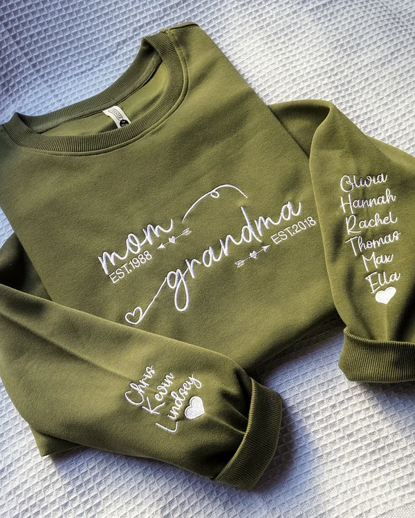   Custom Embroidered Mom Grandma Est Year Sweatshirt, Mother's Day Gift for Grandma