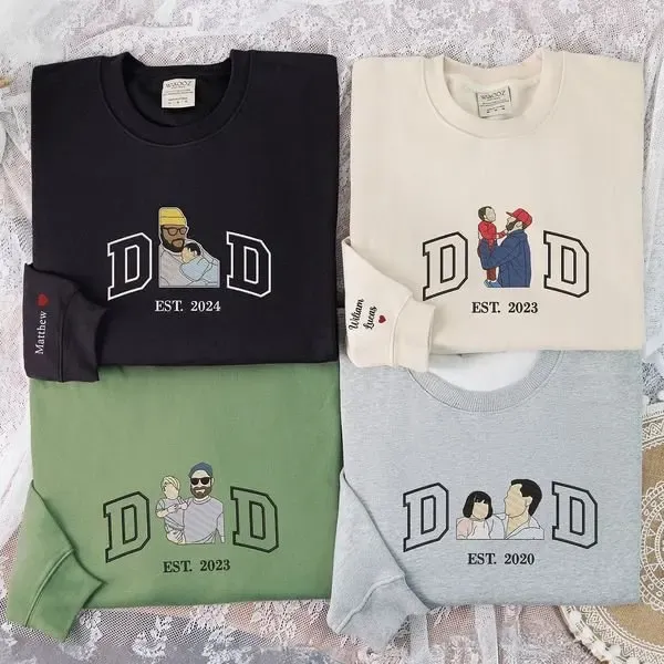Custom Portrait from Photo Sweatshirt Embroidered Dad，Papa Sweatshirt