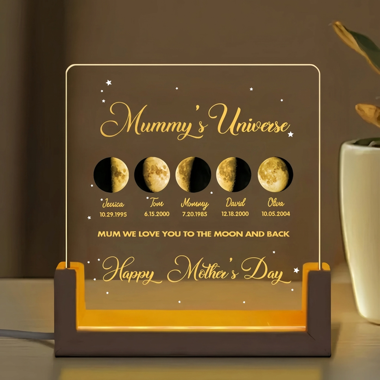 Mom's Sky Custom Real Moon Phase Led Light Frame