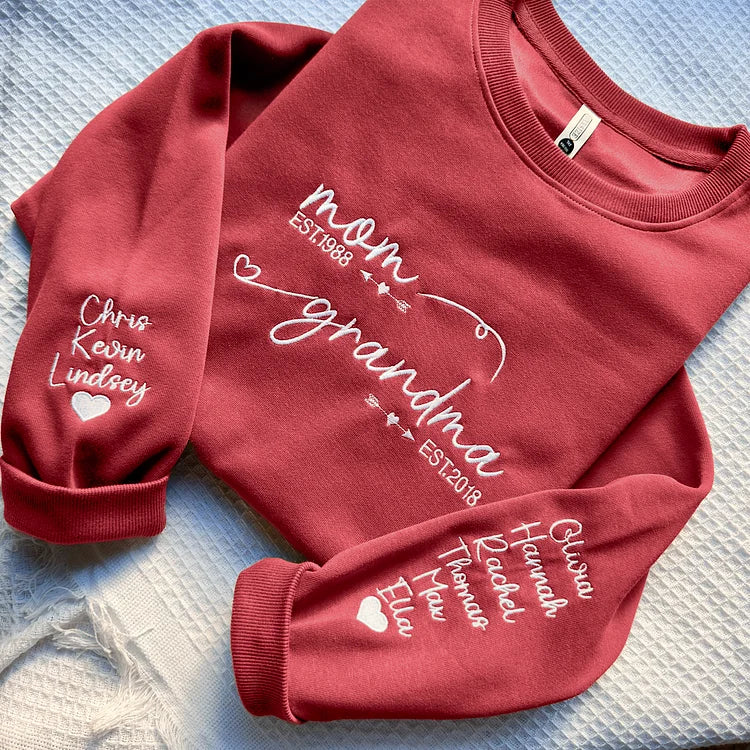   Custom Embroidered Mom Grandma Est Year Sweatshirt, Mother's Day Gift for Grandma