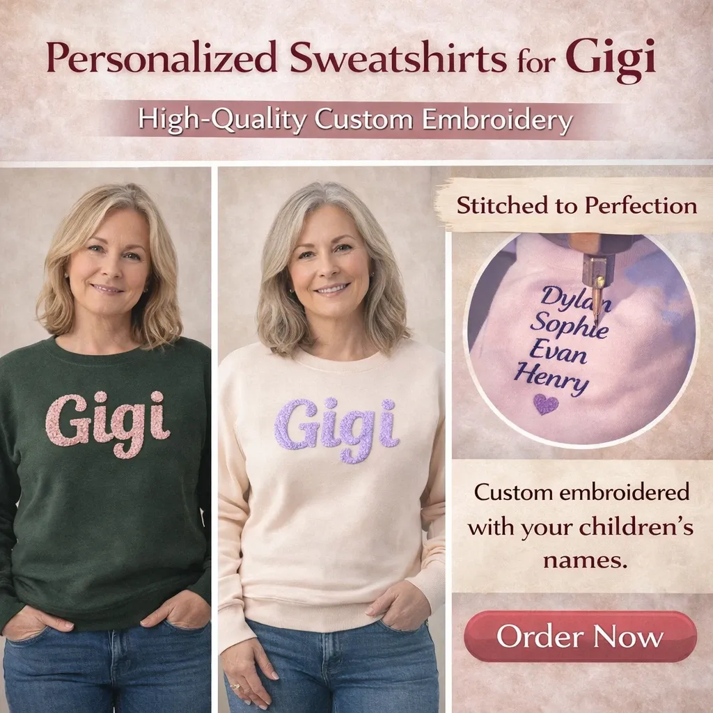 Personalized Chenille Yarn Embroidered Mama Sweatshirt, Custom Kids Names on Sleeve Gift Mother’s Day 