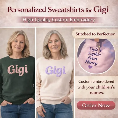 Personalized Chenille Yarn Embroidered Mama Sweatshirt, Custom Kids Names on Sleeve Gift Mother’s Day 