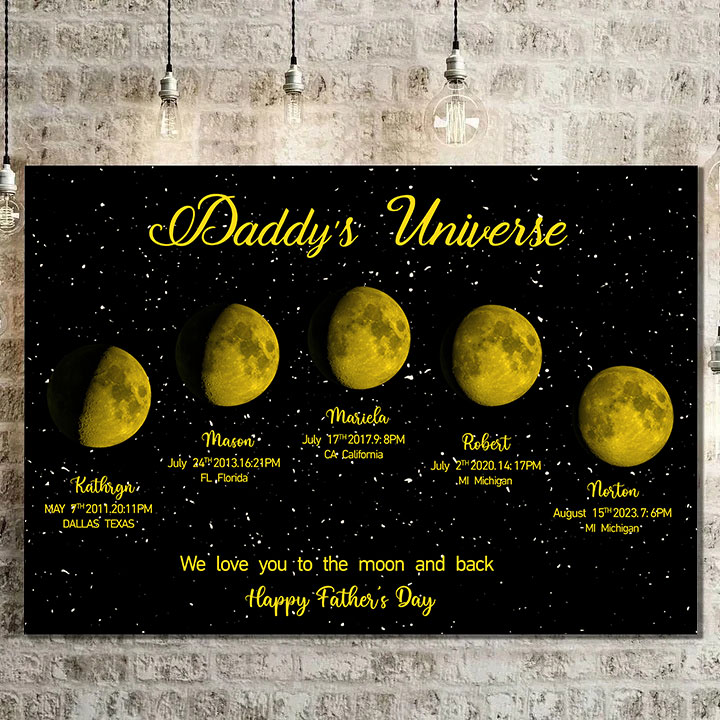 Personalized "We love you to the moon and back"  Wooden Name Family Tree Frame, Custom Last Name Sign for Dad, Fathers' Day Unique Gift for Dad