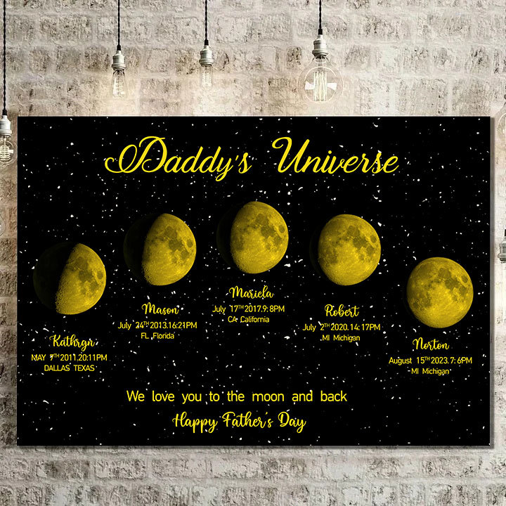Personalized "We love you to the moon and back"  Wooden Name Family Tree Frame, Custom Last Name Sign for Dad, Fathers' Day Unique Gift for Dad