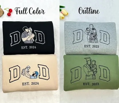 Custom Portrait from Photo Sweatshirt Embroidered Dad，Papa Sweatshirt