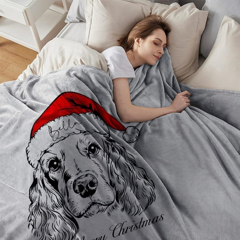 Custom Pet Christmas Blanket with Personalized Dog Cat Santa Hat Graphic