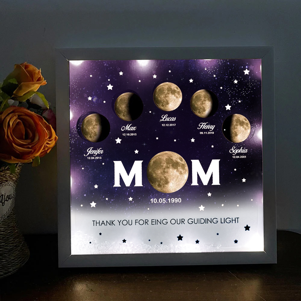 Personalised Night light Mom Moon Phase Frame -  Glowing Light Frame Box