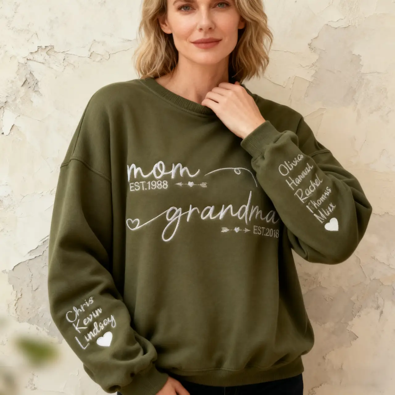   Custom Embroidered Mom Grandma Est Year Sweatshirt, Mother's Day Gift for Grandma