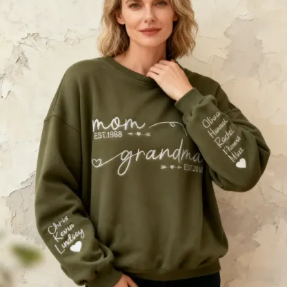   Custom Embroidered Mom Grandma Est Year Sweatshirt, Mother's Day Gift for Grandma