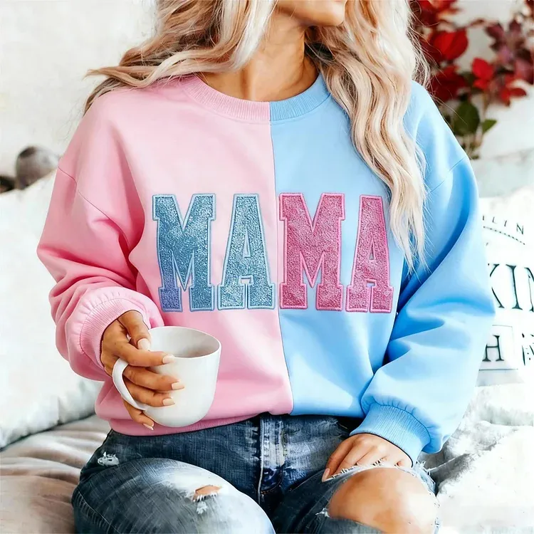 Custom Two Tone Glitter MAMA Embroidered Sweatshirt Christmas Gift for Mom