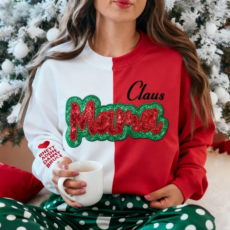 Custom Glitter Two Tone Embroidered Mama Sweatshirt