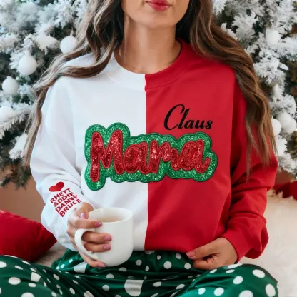 Custom Glitter Two Tone Embroidered Mama Sweatshirt