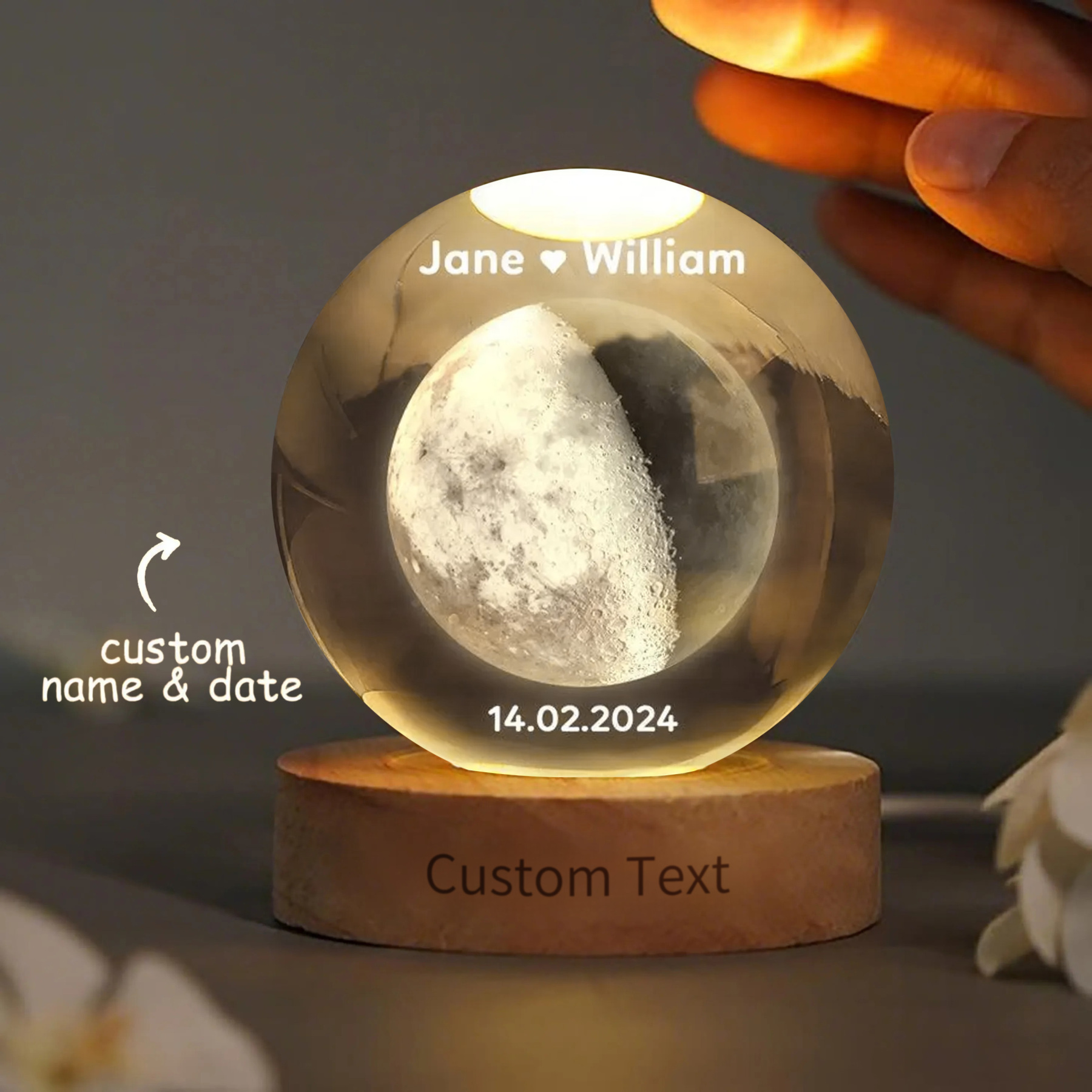 Custom Moon Phase 3D Spherical Crystal Ball Lamp