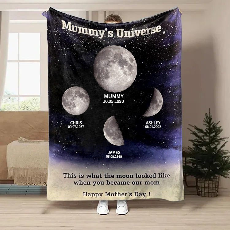 Mummy's Universe - Personalised Customised Starry Moon Phase Blanket