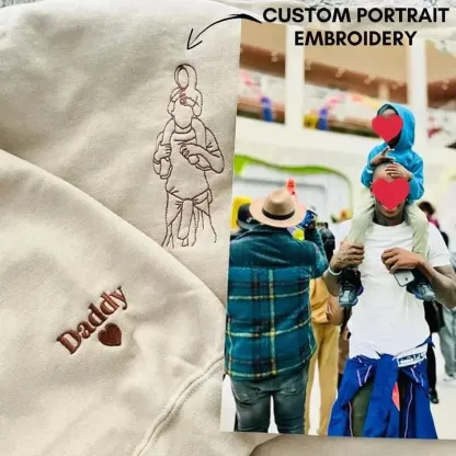Custom outlined embroidered photo portrait sweatshirt gift for papà, papá, pai