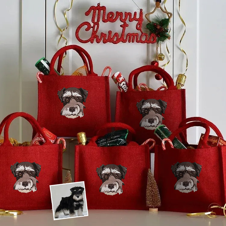 Custom Pet Photo Personalized Luxury Embroidery Christmas Gift Party Bags