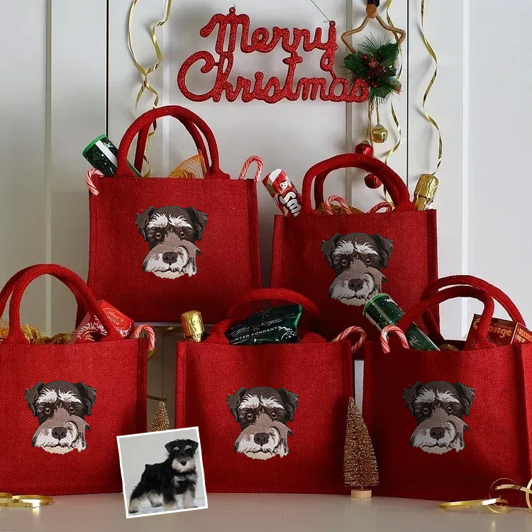 Custom Pet Photo Personalized Luxury Embroidery Christmas Gift Party Bags