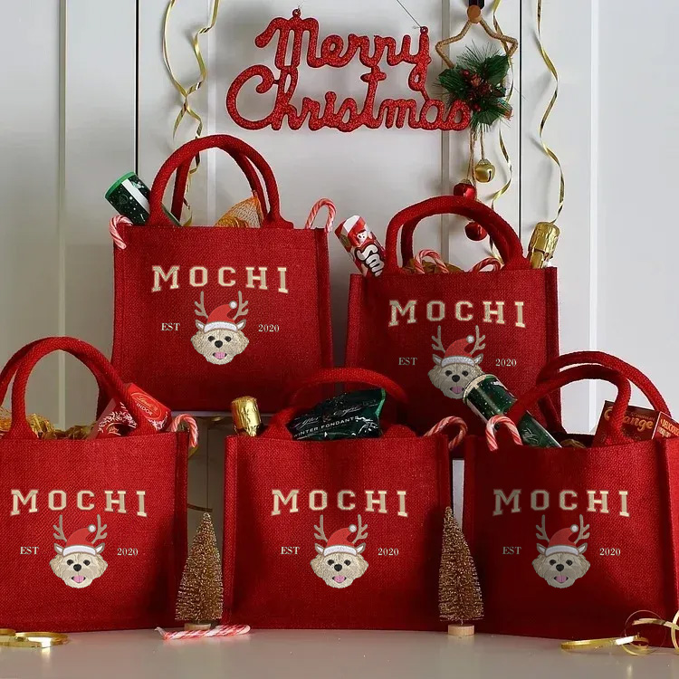Custom Pet Photo Personalized Preppy Style Embroidered Christmas Gift Party Bags