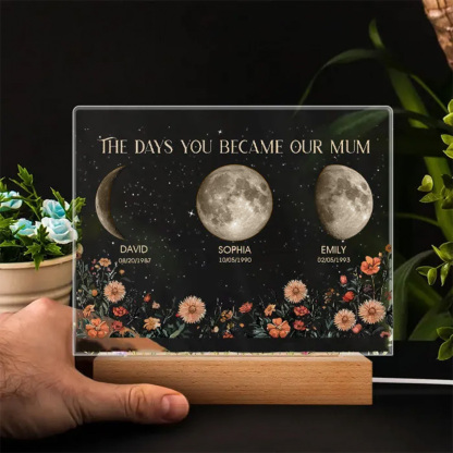 Personalized The Days You Became Our Mum Moon Phase Wood Base Led Light⭐️