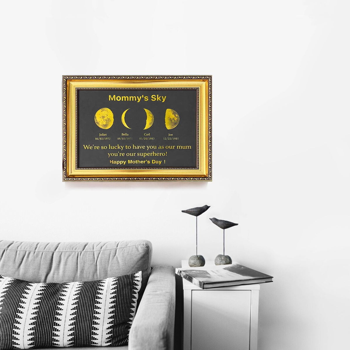 Custom Moon Phase Frame With Text & Date- Custom Art Frame for Mum - Mummy's Universe