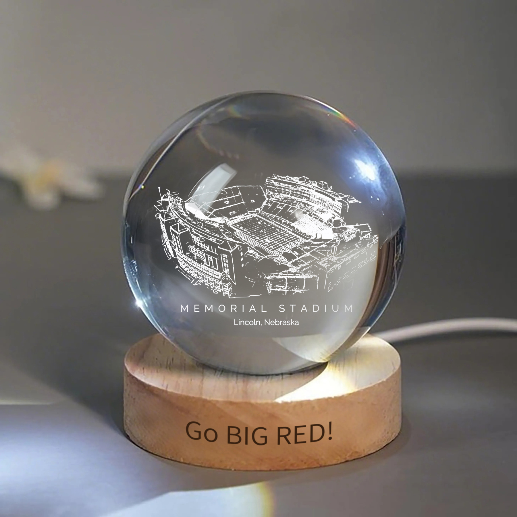 Memorial Stadium (Lincoln) 3D Spherical Crystal Ball Lamp