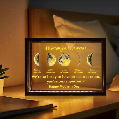 Led light frame with text and date - mum's universe
