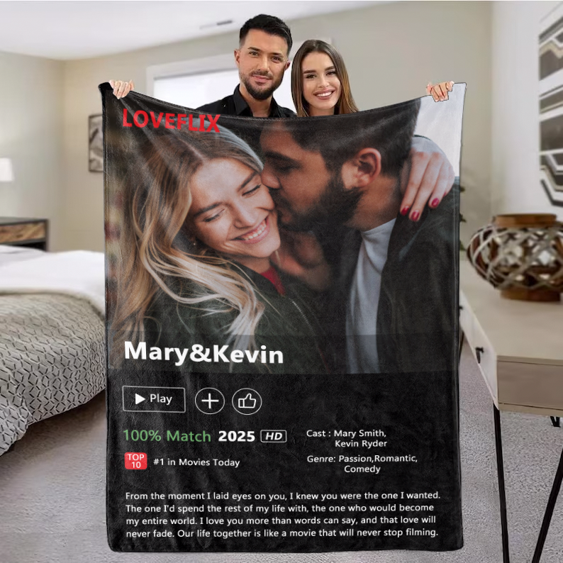 Custom LOVEFLIX Movie Photo Blanket with Your Love Story