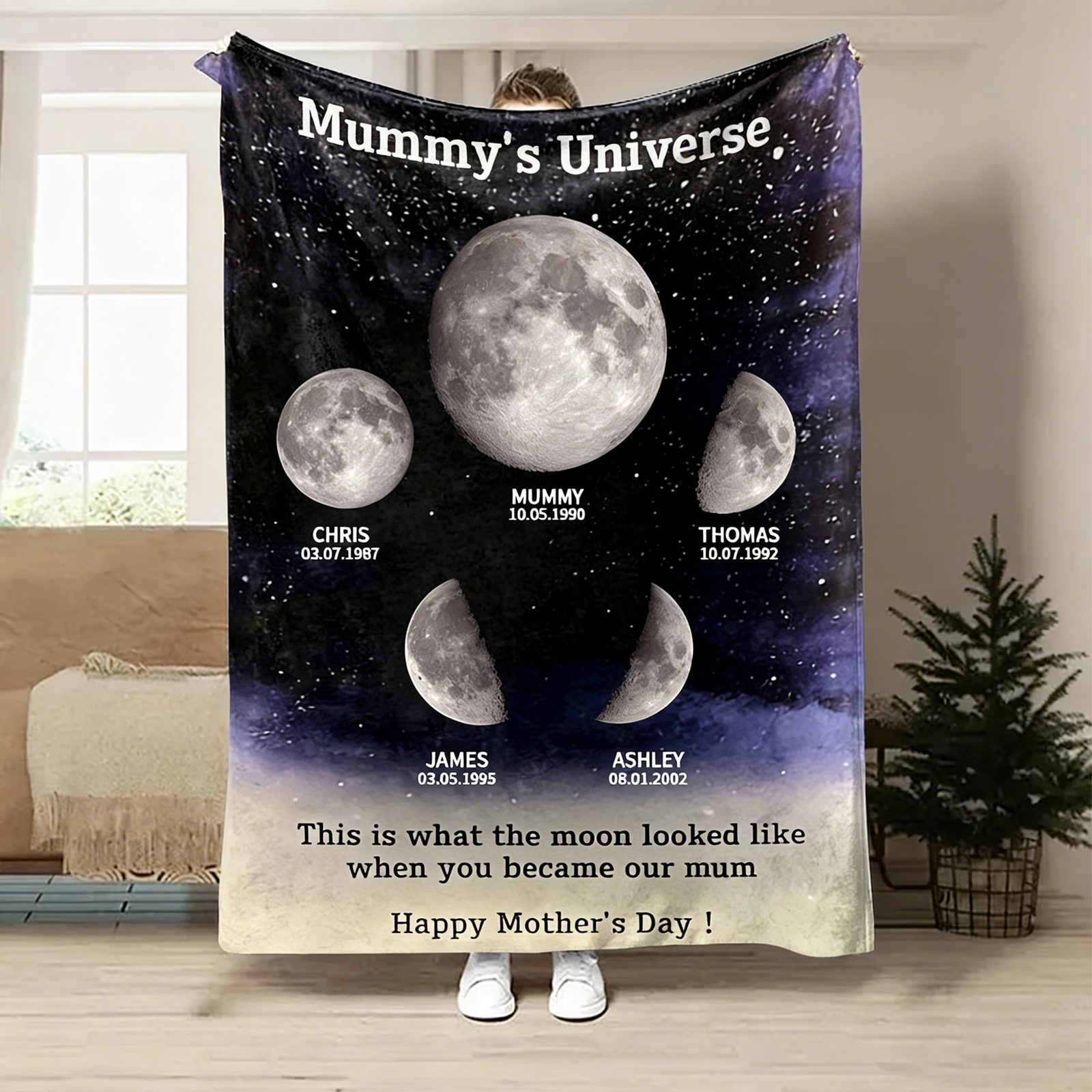 Mummy's Universe - Personalised Customised Starry Moon Phase Blanket