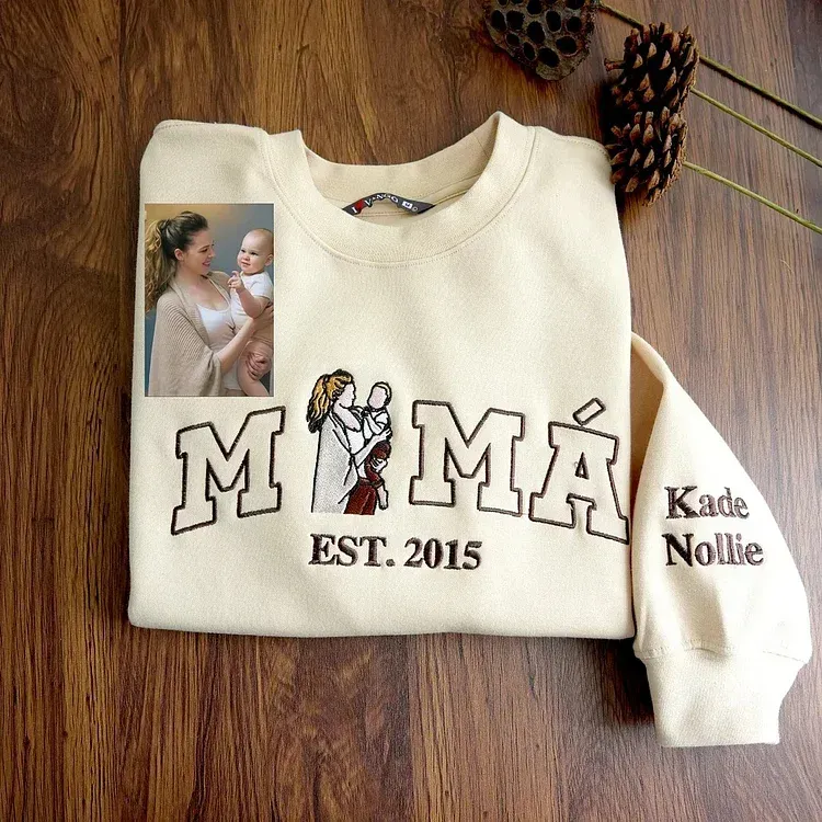 Customized Mum Mom Mother-Child Photo Mother's Day Embroidered Sweatshirt
