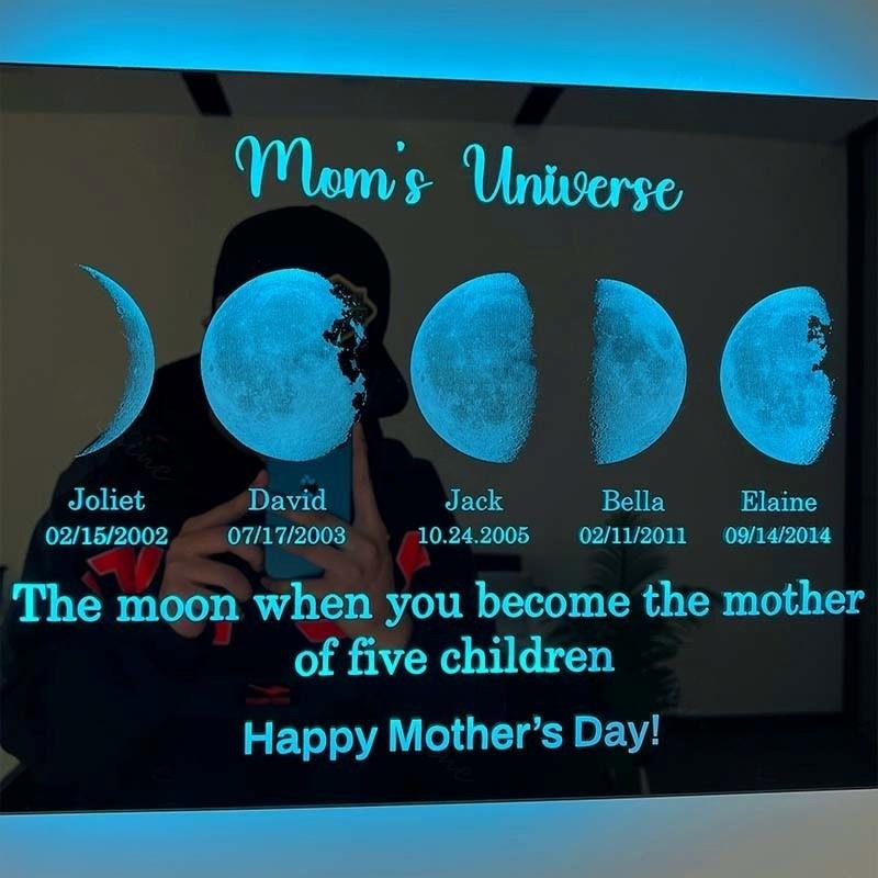 Custom Moon Phase Frame Mirror Light With Text & Date- Custom Art Frame for Mum - Mummy's Universe