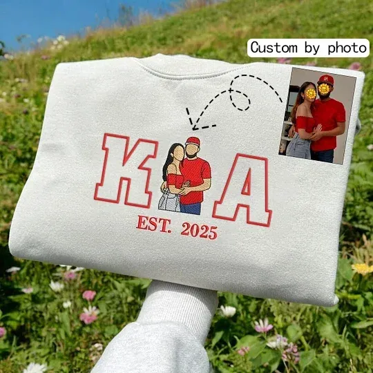 Forlovever Personalized Embroidered Photo Couple Initial Est Year Crewneck/Hoodie/T-shirt