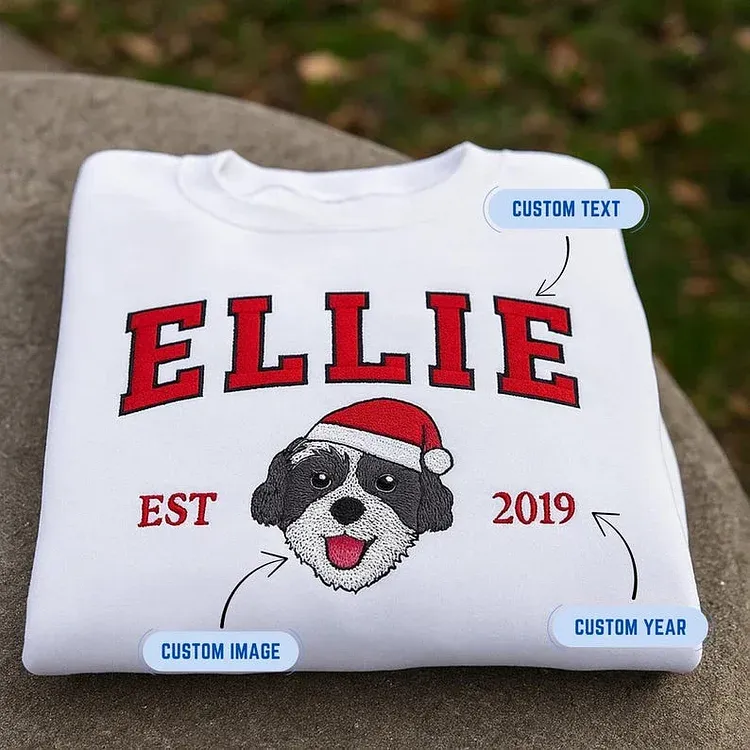 Custom Pet Portrait Christmas Hats Preppy-Style Embroidered Sweatshirt, Hoodie, T-Shirt-forlovever