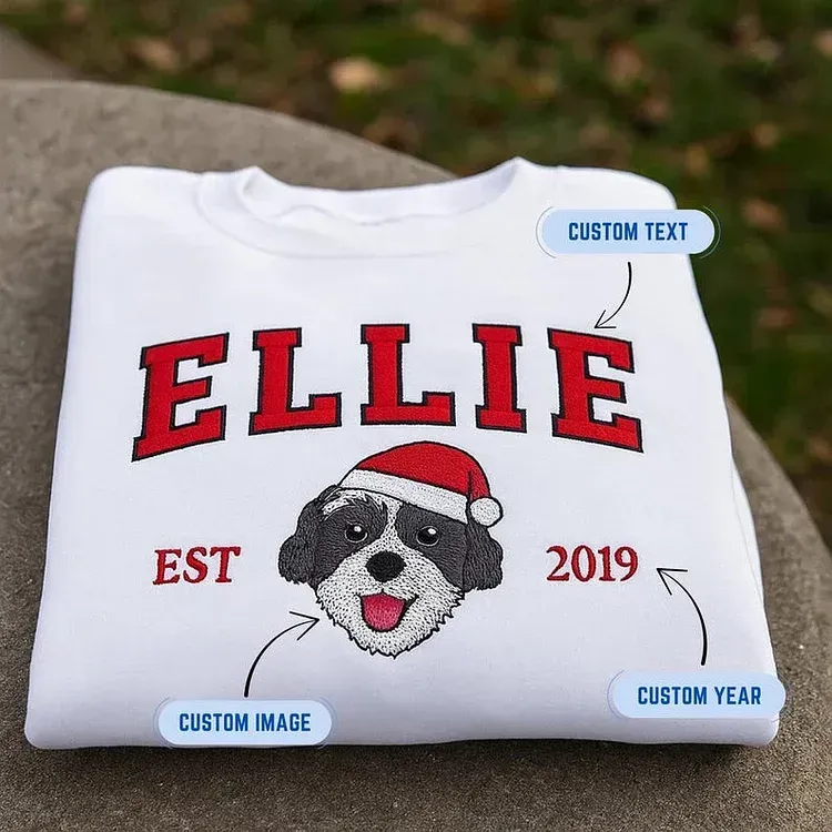 Custom Pet Portrait Christmas Hats Preppy-Style Embroidered Sweatshirt, Hoodie, T-Shirt-forlovever