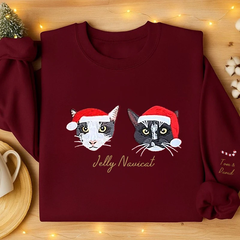 Custom Embroidered Pet Portrait Christmas Sweatshirt Hoodie T-shirt Christmas Gift-forlovever
