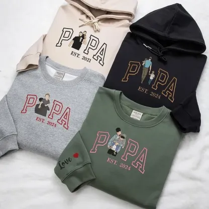 Custom Portrait from Photo Sweatshirt Embroidered Dad，Papa Sweatshirt