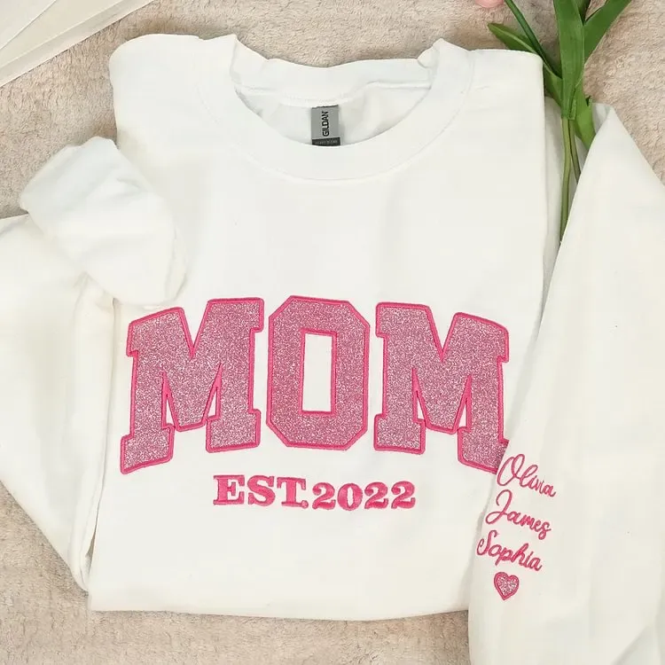 Personalized Mom Est. Year Sweatshirt with Side Bow - Heartfelt Mother's Day Gift for Mom & Grandma