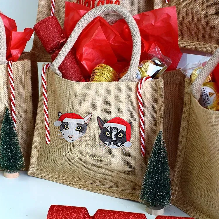 Custom Pet Photo Personalized Luxury Embroidery Christmas Gift Party Bags