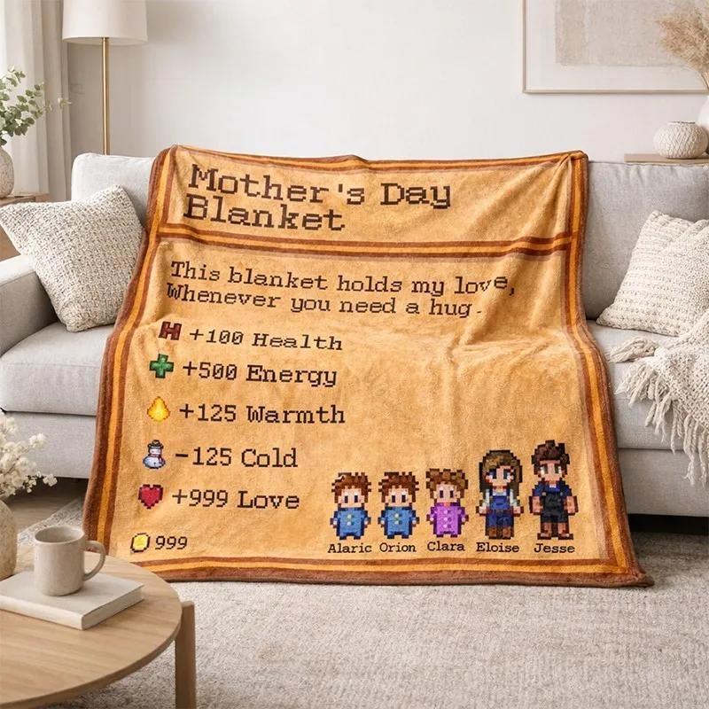 Custom Vintage Pixel Family Mothers Day Gift Blanket