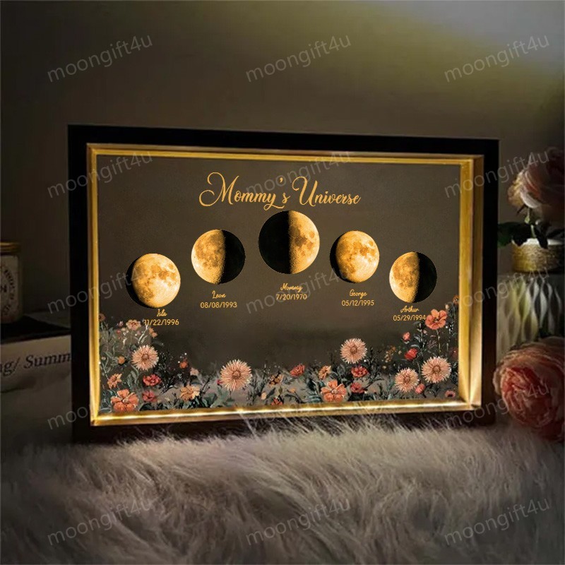 Custom Moon Phase Led light frame with text and date⭐️
