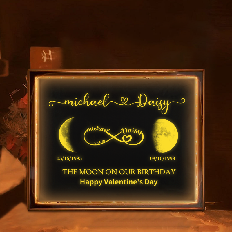 Personalized Moon Phase Crystal Lamp, LED Moon Phase Frame, Custom Moon Phase By Date Night Light, Lunar Print Wood Frame,Valentine's Day Gift