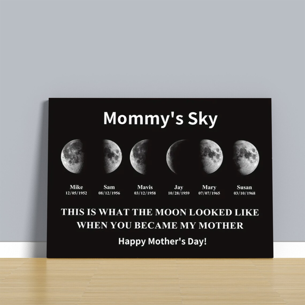 Custom Moon Phase Frame With Text & Date- Custom Art Frame for Mum - Mummy's Universe