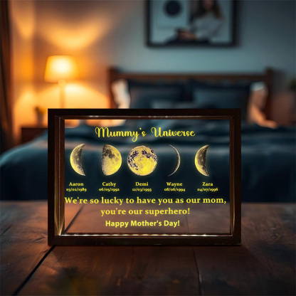 Led light frame with text and date - mum's universe