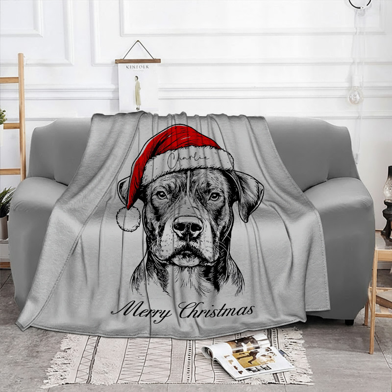 Custom Pet Christmas Blanket with Personalized Dog Cat Santa Hat Graphic
