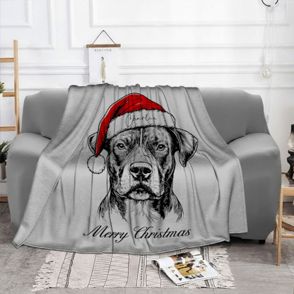 Custom Pet Christmas Blanket with Personalized Dog Cat Santa Hat Graphic