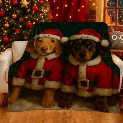 Custom Pet Art Portrait Blanket, Christmas Blanket with Pet Name